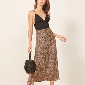 REFORMATION Bea Leopard Midi Skirt